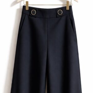 Tory Burch Navy Wide Leg Sailor Pants | Gold Button High Waist Trouser | Size 6